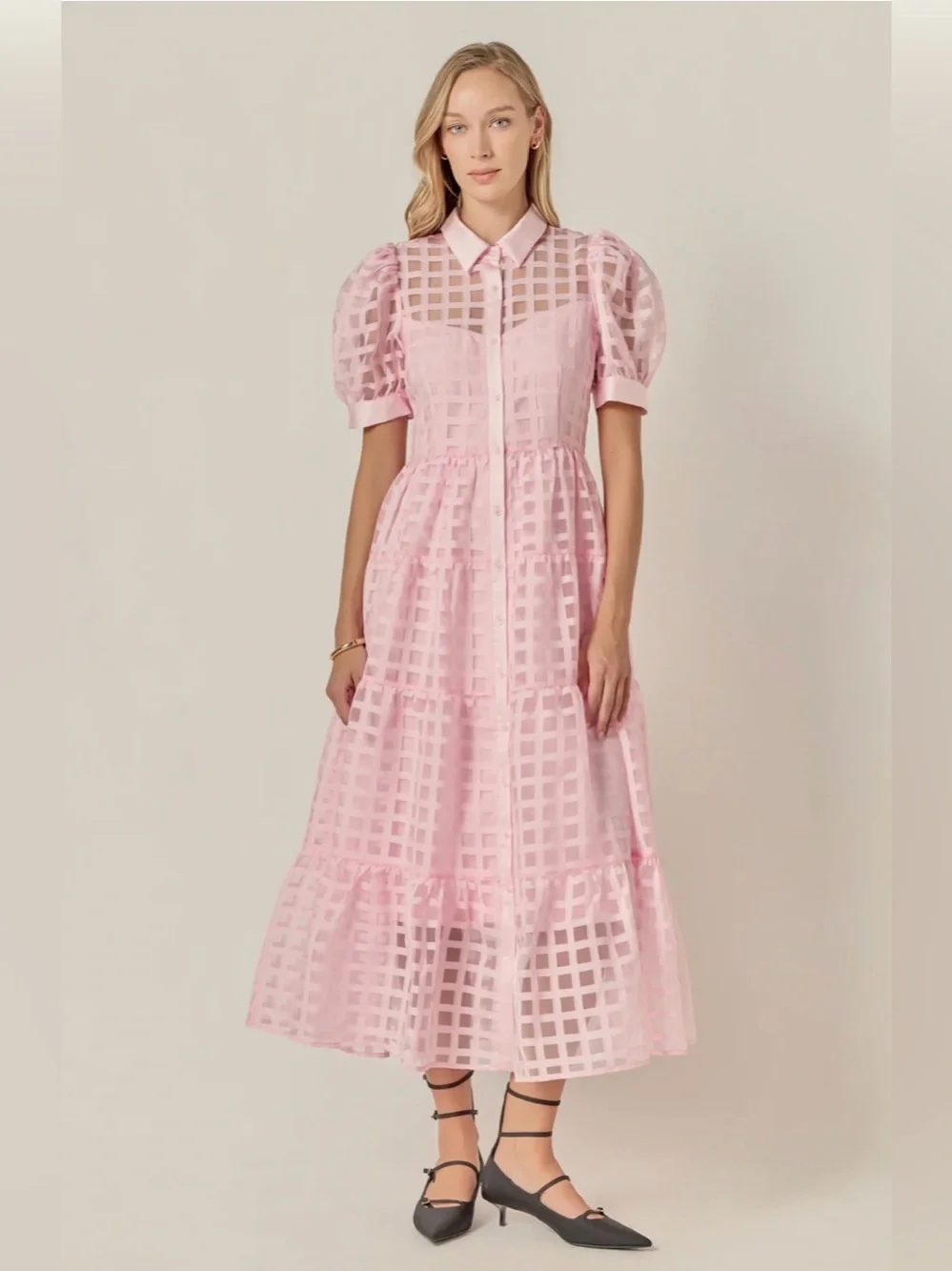English Factory Gridded Organza Tiered Maxi Dress - Picture 6 of 6